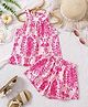 The Kids Club Cotton Blend Knit Sleeveless Floral Printed Coordinating Top & Shorts Set - Pink