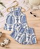 The Kids Club Cotton Blend Knit Sleeveless Floral Printed Coordinating Top & Shorts Set - Blue