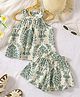 The Kids Club Cotton Blend Knit Sleeveless Floral Printed Coordinating Top & Shorts Set - Green