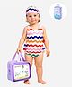 Little Surprise Box Sleeveless Waves Printed V Cut Swimsuit with  Cap Bag & Detergent - Pink