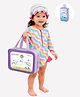 Little Surprise Box Full Sleeves Floral Printed V Cut Swimsuit With Cap Bag & Detergent - Pink