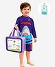 Little Surprise Box Full Raglan Sleeves Shark Printed 2 Piece Swimsuit With Bag & Detergent - Navy