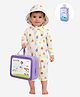 Little Surprise Box Full Sleeves Fruits Printed Legged Swimsuit With Bag Cap & Detergent - Cream