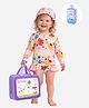 Little Surprise Box Full Sleeves Floral Printed V Cut Swimsuit With Cap Bag & Detergent - Pink