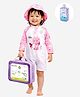 Little Surprise Box Full Raglan Sleeves Bunny Printed Legged Swimsuit With Cap Bag & Detergent - Pink