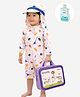 Little Surprise Box Full Sleeves Dinosaur Printed Swimsuit & Cap Set With Bag & Detergent - Pink