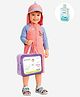 Little Surprise Box Full Raglan Sleeves Dino Printed Legged Swimsuit With Applique Cap Bag & Detergent - Peach