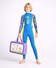 Little Surprise Box UPF 50+ Full Raglan Sleeves Text Printed Full Length Legged Swimsuit With Bag - Sky