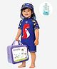 Little Surprise Box Half Raglan Sleeves Dinosaur Printed Swimsuit & Cap Set With Bag & Detergent - Blue