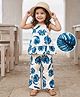 Kookie Kids Viscose Woven Sleeveless Co-Ords Top & Palazzo Set with Leafy Print - Blue