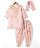 Babyhug Select Woven Three Fourth Sleeves Kurti & Salwar Set With Floral Embroidery - Blush Pink