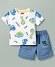 Babyhug Single Jersey Knit Half Sleeves T-Shirt & Shorts Set With Dino Print - White