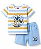 Babyhug 100% Cotton Single Jersey Knit Half Sleeves Striped & Bear Printed T-Shirt & Shorts Set - White