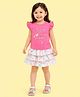 CANDY HOUSE Interlock Knit Frill Sleeves Typography & Heart Embroidered Top & Skirt Set - Pink