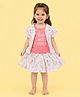 CANDY HOUSE Cotton Knit Sleeveless Floral Printed Coordinating Jacket & Skirt Set With Top - Peach
