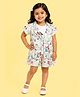 CANDY HOUSE Cotton Woven Half Sleeves Tropical Theme Printed Coordinating Jacket & Shorts Set With Top - Beige