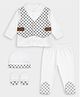 Mi Arcus 100% Cotton Knit Full Sleeves Checked Shirt With Attached Blazer & Pants Cap & Mitten Set - White
