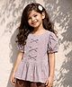 Mi Arcus Cotton Elastane Woven Half Puffed Sleeves Striped Top - Brown
