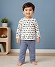 Mi Arcus Cotton Elastane Knit Full Sleeves Cars Printed Tee & Pants Set - Cream & Blue