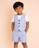 Mi Arcus 100% Cotton Knit Half Sleeves Solid Tee & Shorts Set With Waist Coat - Blue