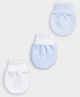 Mi Arcus 100% Cotton Knit Pack Of 3 Solid & Checked Mittens - Blue & White