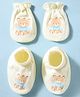 Babyhug 100% Cotton Interlock Knit Mittens & Booties With Teddy Bear Print - Yellow