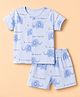 First Smile Sinker Knit Half Sleeves Co-Ords T-Shirt & Shorts Night Suit with Elephant Print - Blue
