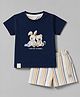 Ollypop Interlock Knit Half Sleeves T-Shirt & Striped Shorts Set Bunny Patch - Midnight Blue