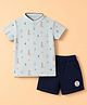 Ollypop Cotton Knit Half Sleeves Nautical Theme Printed T-Shirt & Shorts Set - Light Green