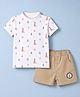 Ollypop Cotton Knit Half Sleeves Nautical Theme Printed T-Shirt & Shorts Set - White