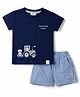 Ollypop Interlock Knit Half Sleeves T-Shirt & Shorts Set with Train & Puppy Embroidery - Navy