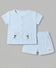 Ollypop Muslin Woven Half sleeves T-Shirt & Shorts Night Suit With Palm Tree Embroidery - Light Blue