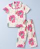 Ollypop Sinker Knit Half Sleeves  Shirts & Pyjama Co-ords Night Suit With Floral Print - Pink