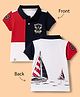 Ollypop Cotton Knit Half sleeves Polo T-Shirt With Nautical Theme Print & Embroidery - Red