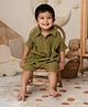 Cot & Candy Organic Muslin Woven Half Sleeves Solid Shirt & Shorts Set - Olive Green