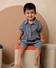 Cot & Candy Organic Muslin Woven Half Sleeves Solid Shirt & Shorts Set - Grey