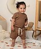 Cot & Candy Organic Knitted Woven Half Sleeves Solid Tee & Shorts Set - Dark Brown