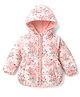 Babyhug Woven Full Sleeves Floral Printed Hooded Padded Jacket - Pink
