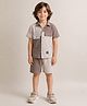 Little Marine Cotton Blend Knit Half Sleeves Colour Blocked Shirt & Shorts Set - Beige & Brown