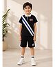 Little Marine Cotton Blend Knit Half Sleeves Striped Polo Tee & Shorts Set - Navy Blue