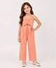 Little Marine Cotton Blend Knit Sleeveless Bow Applique Detailed Jumpsuit - Peach
