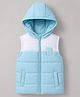 Babyhug Woven Sleeveless Hooded Padded Jacket with Letter B Patch - Light Blue
