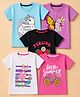 Trampoline Cotton Blend Knit Half Sleeves T-Shirts with  Strawberry Butterfly Cycle Flamingo & Unicorn Print  Pack of 5 - Pink Black White & Sky Blue