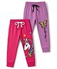 Trampoline Cotton Blend Knit Full Length Unicorn & Butterfly Printed Lounge Pants Pack Of 2 - Lilac & Dark Pink