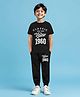 Trampoline Knit Half Sleeves Text Printed Tee & Track Pants Set - Black