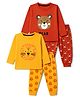 Trampoline Cotton Blend Knit Full Sleeves  Lion & Bear Printed T-Shirts & Pyjamas Night Suits Pack Of 2 - Red & Mustard Yellow