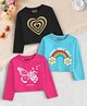 Trampoline Cotton Blend Knit Full Sleeves Crop Tops with Heart, Rainbow & Butterfly Print Pack of 3  - Pink, Black and Blue