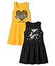 Trampoline Cotton Blend Knit Dresses with Sleeveless and Unicorn and Heart Print in Yellow and Black Pack of 2