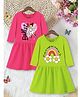 Trampoline Cotton Blend Knit  Three Fourth Sleeves Butterfly & Floral Printed Dresses Pack Of 2 - Pink & Green -
