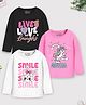 Trampoline Cotton Blend Knit Full Sleeves T-Shirts with Text & Unicorn Print Pack of 3 - Pink, Black & White